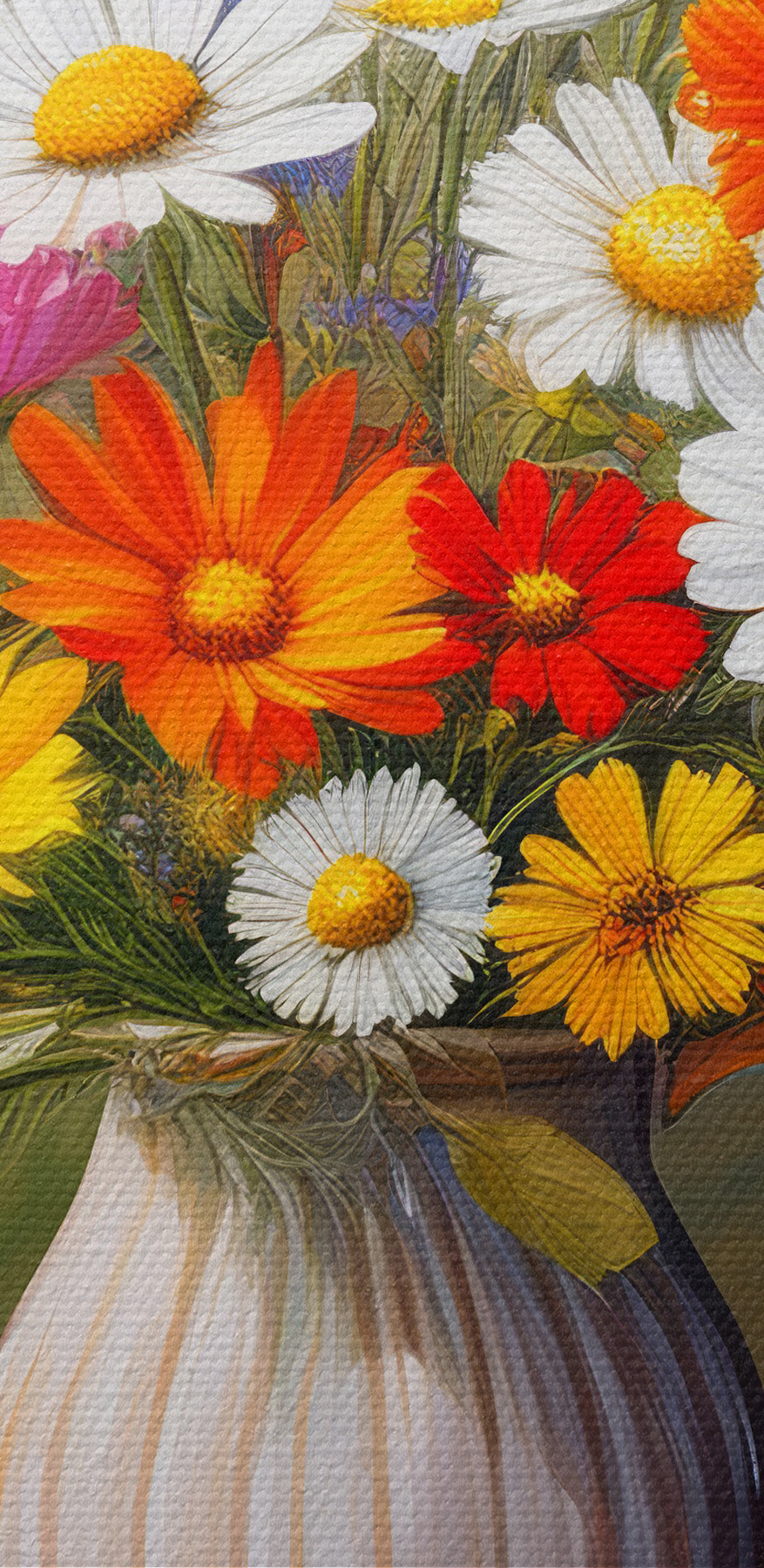 Schilderij van een vaas met bloemen