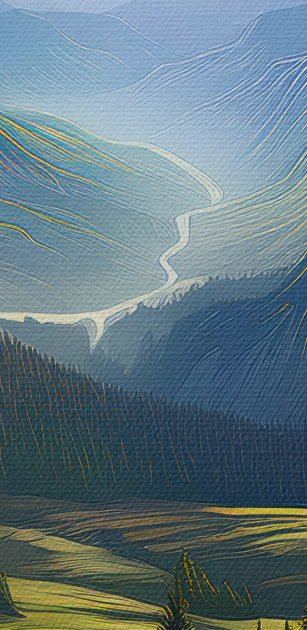 Landschap van bergen en bomen Landschap van bergen en bomen