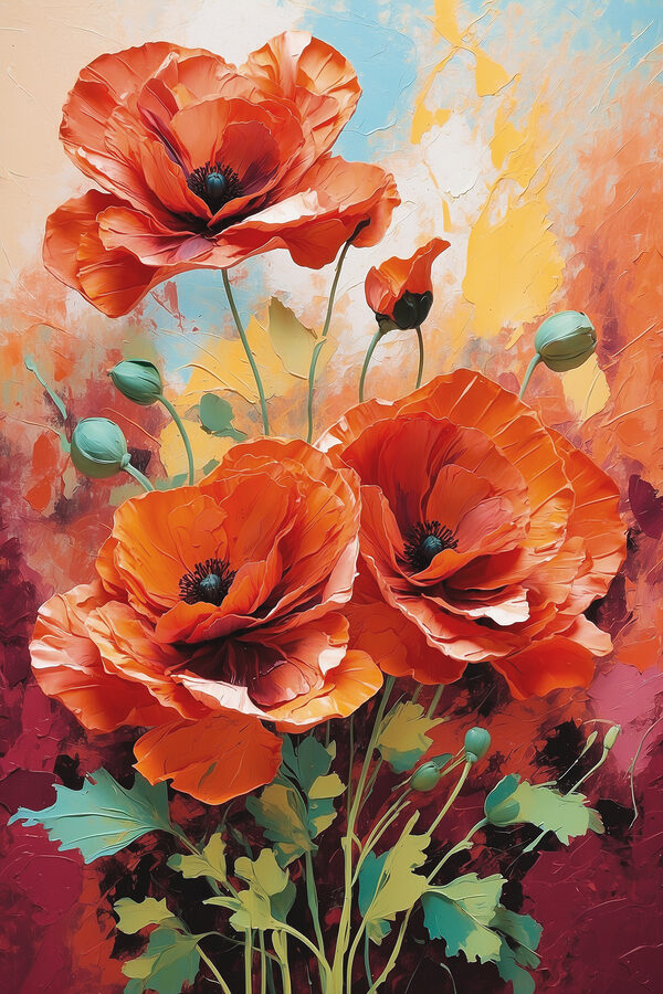 Schilderij van rode bloemen Schilderij van rode bloemen