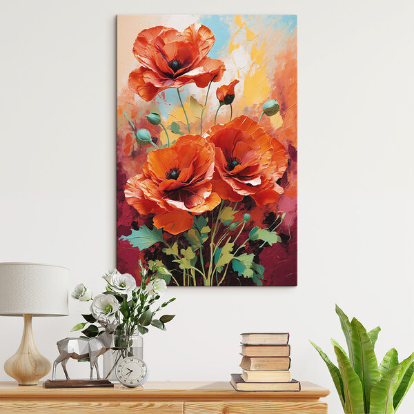 Schilderij van rode bloemen Schilderij van rode bloemen