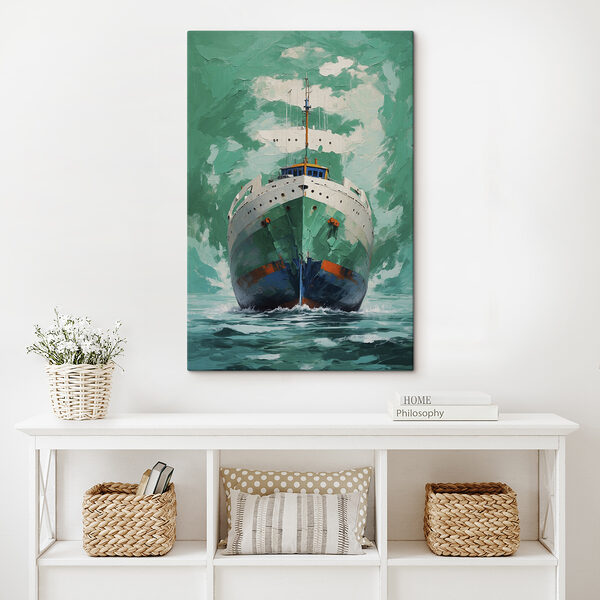 Schilderij van een schip in het water Schilderij van een schip in het water