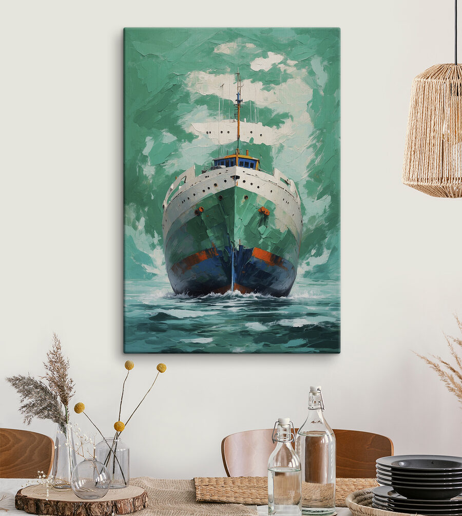 Schilderij van een schip in het water