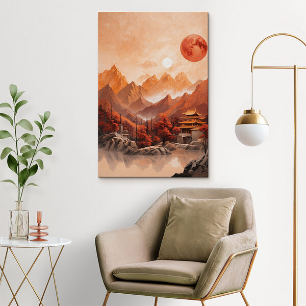 Schilderij van een tempel in de bergen Schilderij van een tempel in de bergen