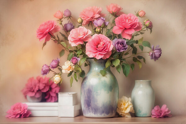 Vaas met bloemen op een plank Vaas met bloemen op een plank