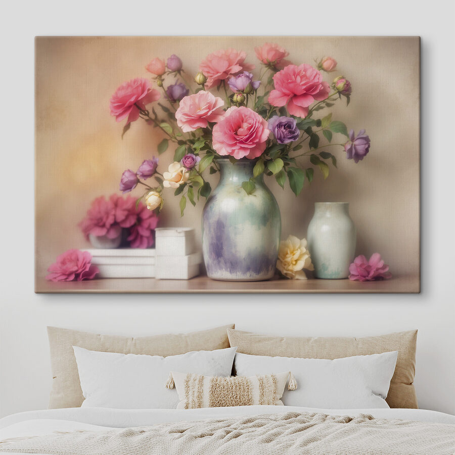 Vaas met bloemen op een plank