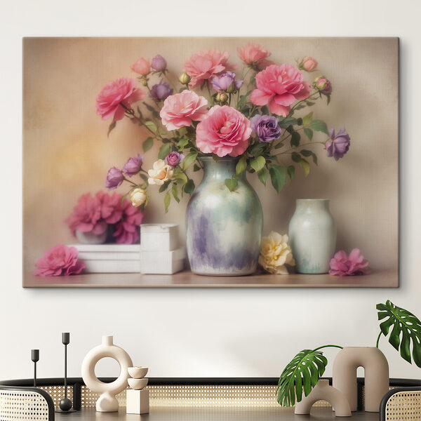 Vaas met bloemen op een plank Vaas met bloemen op een plank