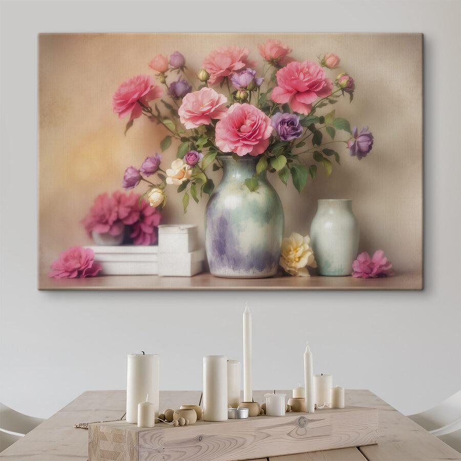 Vaas met bloemen op een plank