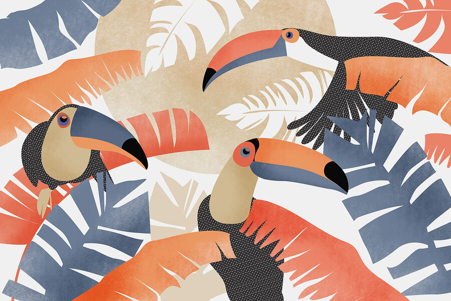 Groep vogels met bladeren