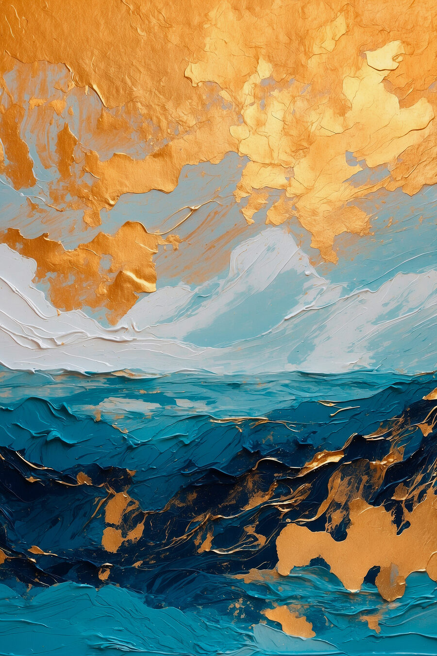 Oceanisch canvas van azuur en amber