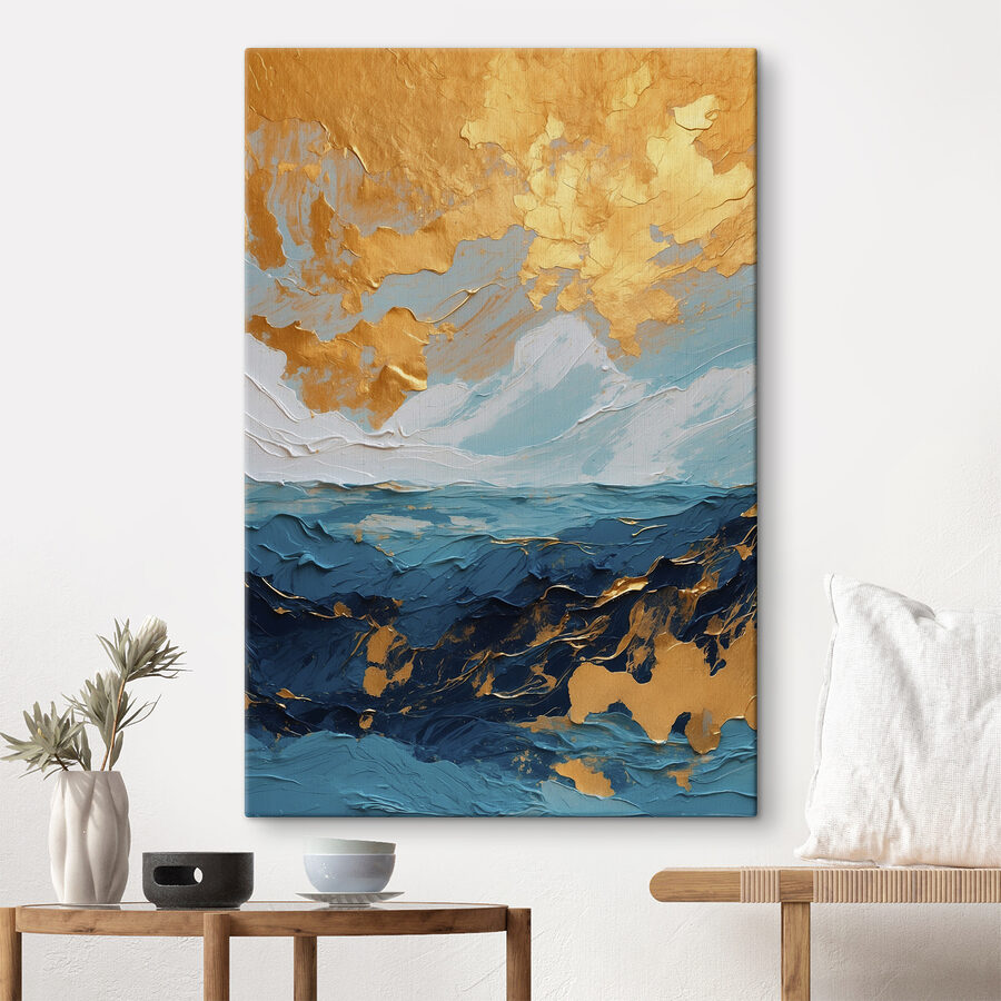 Oceanisch canvas van azuur en amber