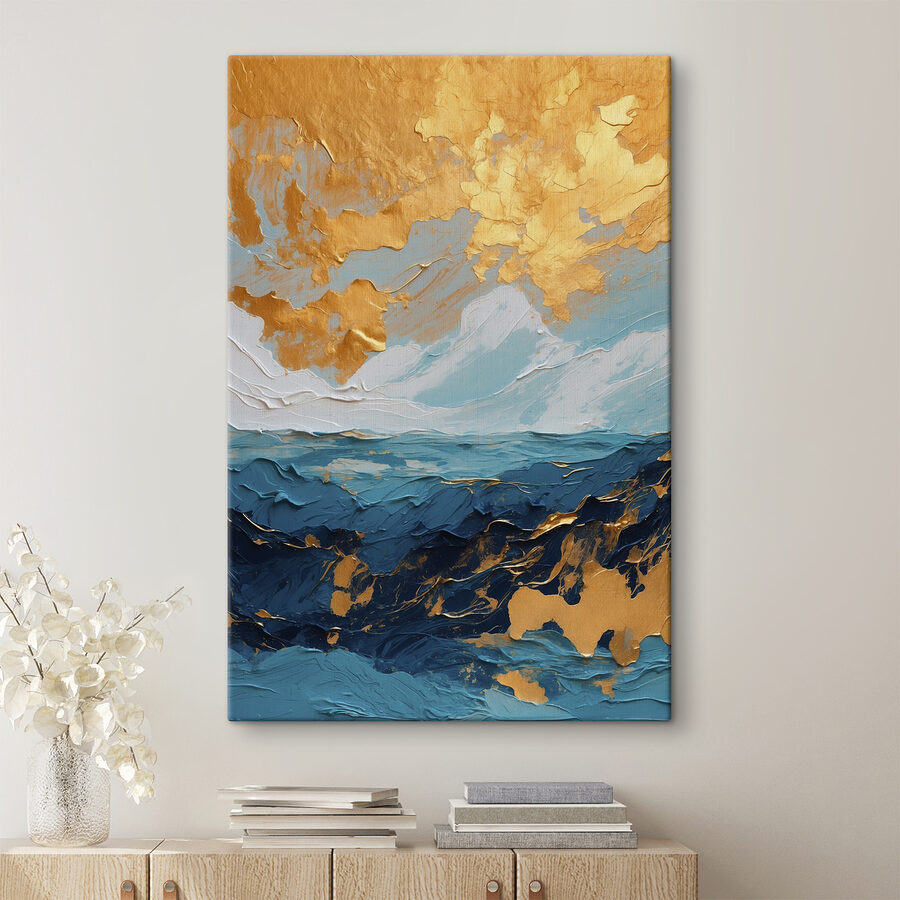Oceanisch canvas van azuur en amber