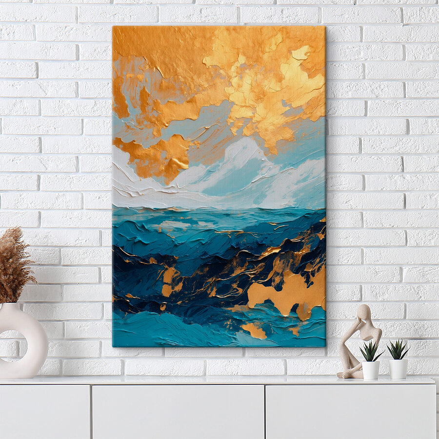 Oceanisch canvas van azuur en amber
