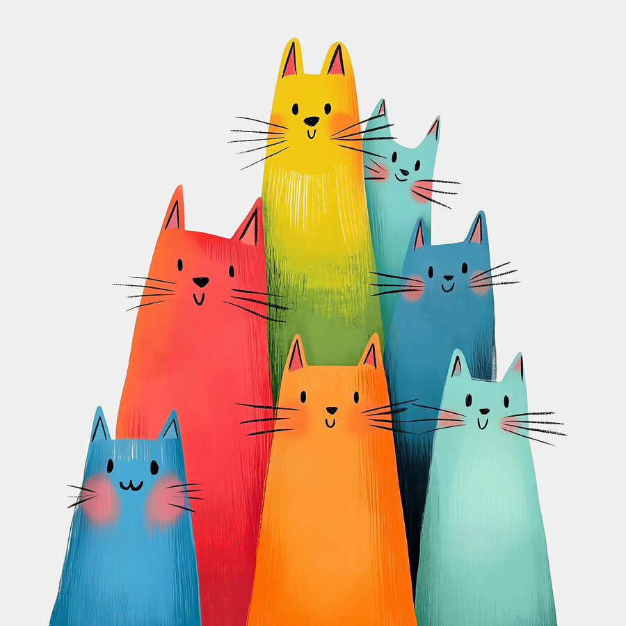 Groep katten met verschillende kleuren