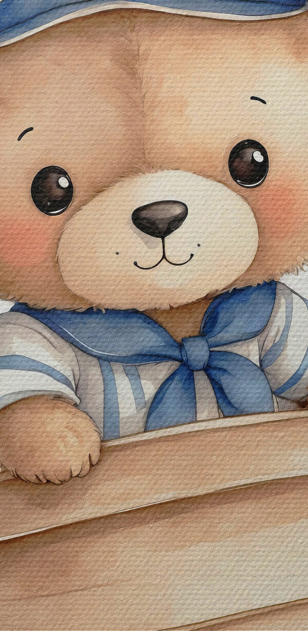 Aquarel van een teddybeer in een boot Aquarel van een teddybeer in een boot