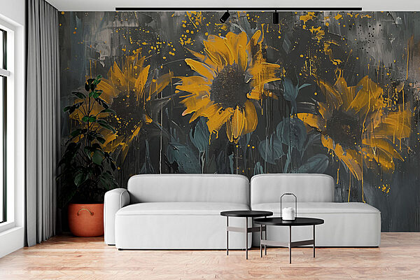 Schilderij van gele bloemen Schilderij van gele bloemen