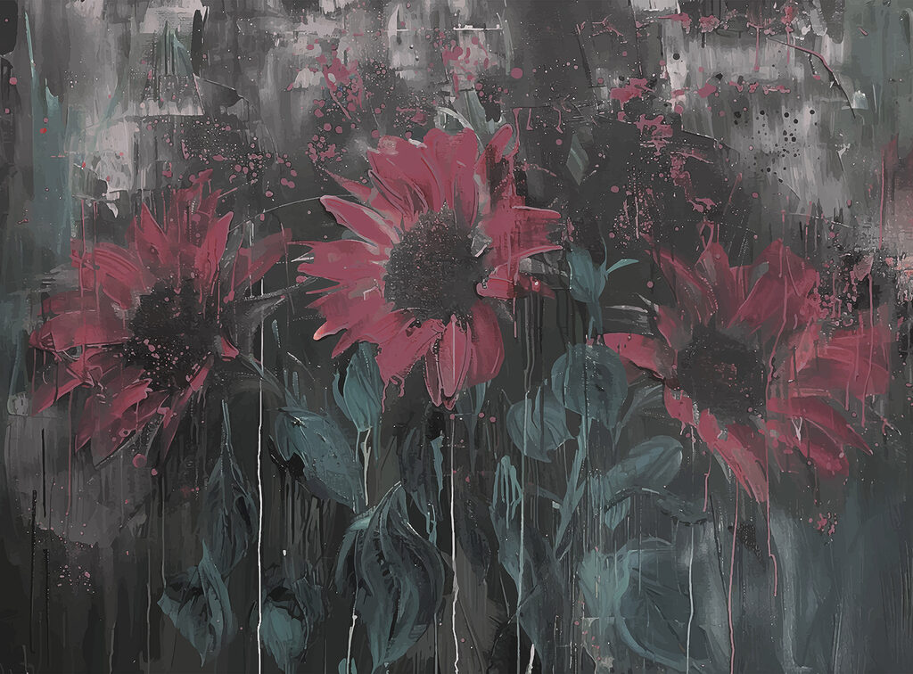 Schilderij van bloemen op een muur Schilderij van bloemen op een muur