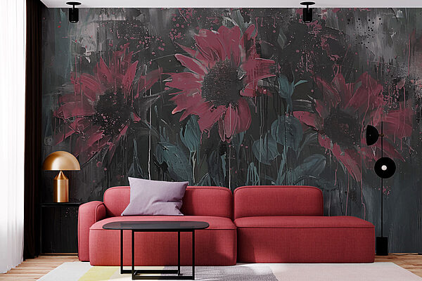 Schilderij van bloemen op een muur Schilderij van bloemen op een muur