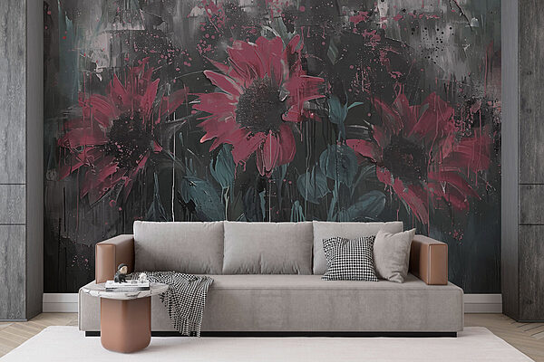 Schilderij van bloemen op een muur Schilderij van bloemen op een muur