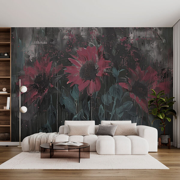 Schilderij van bloemen op een muur Schilderij van bloemen op een muur