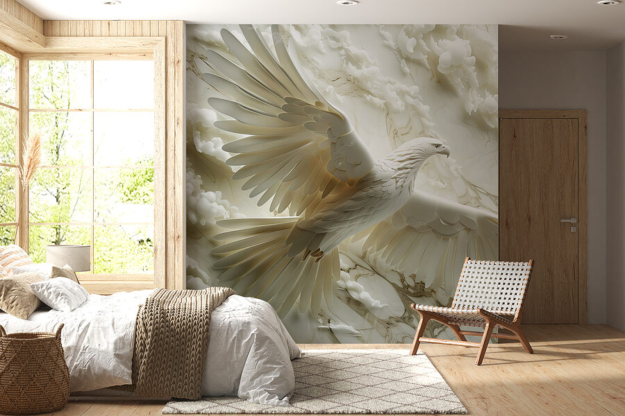Witte vogel vliegt in de lucht