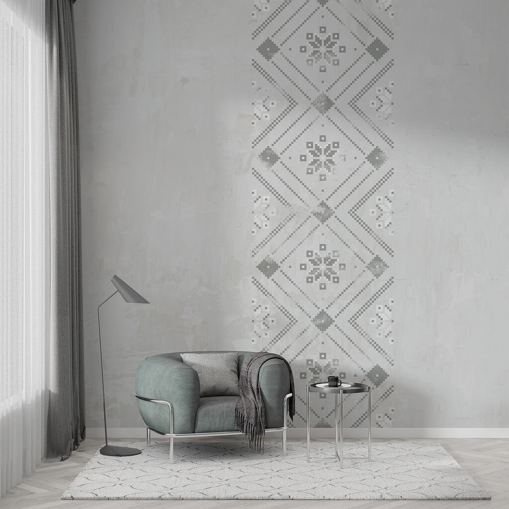 Grey and white pattern on a white surface