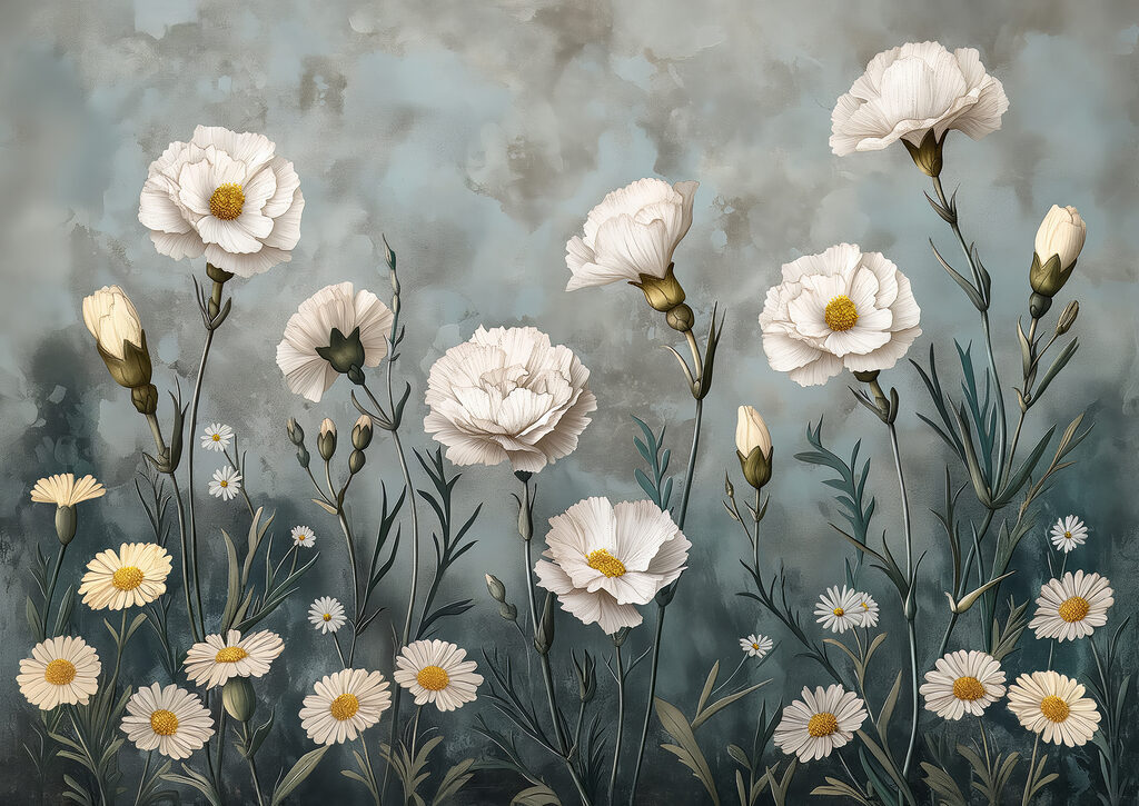 Schilderij van witte bloemen Schilderij van witte bloemen