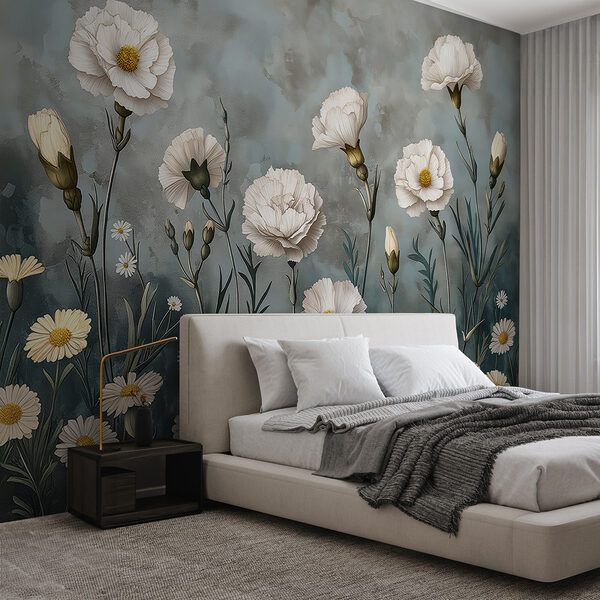 Schilderij van witte bloemen Schilderij van witte bloemen