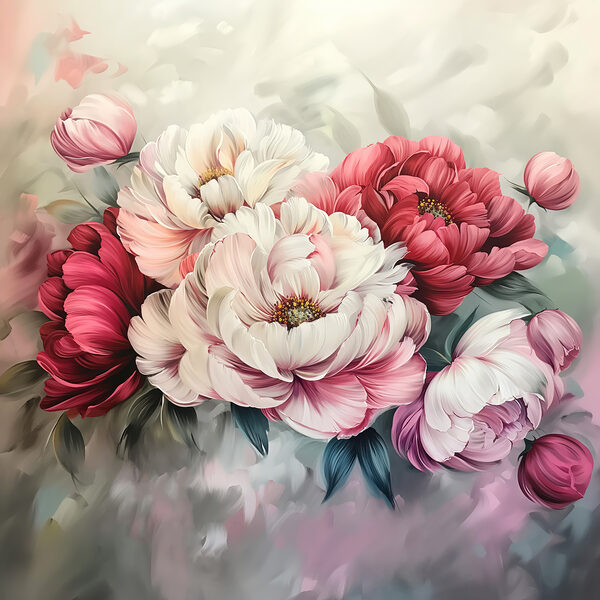Schilderij van bloemen op een oppervlak Schilderij van bloemen op een oppervlak