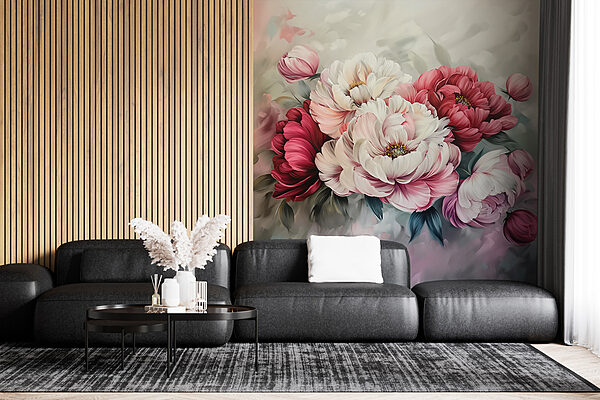 Schilderij van bloemen op een oppervlak Schilderij van bloemen op een oppervlak