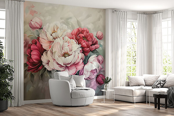 Schilderij van bloemen op een oppervlak Schilderij van bloemen op een oppervlak