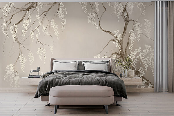 Boomtak met witte bloemen Boomtak met witte bloemen