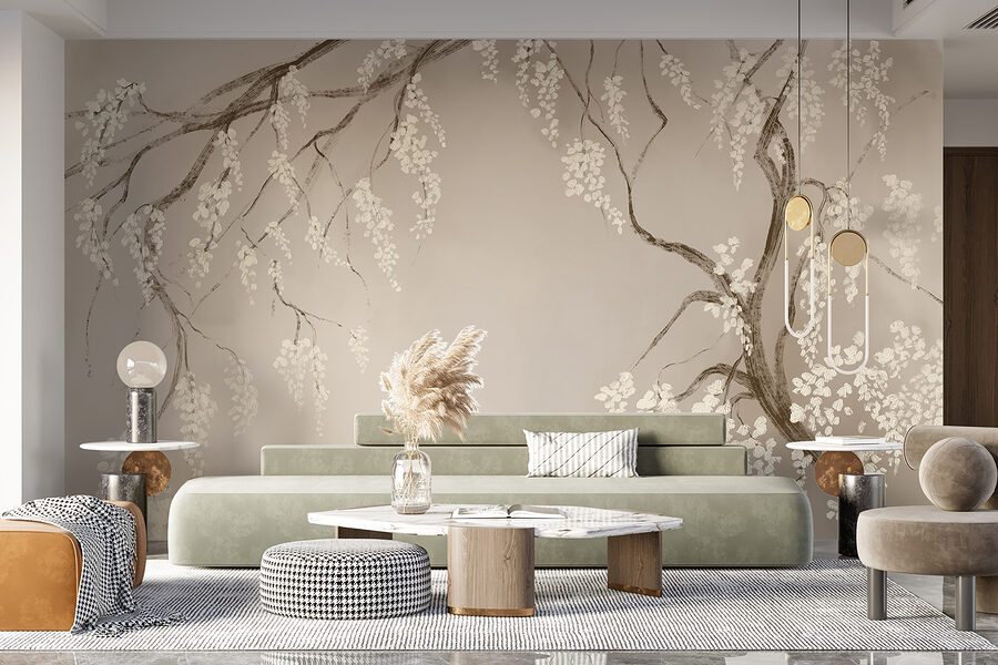 Boomtak met witte bloemen