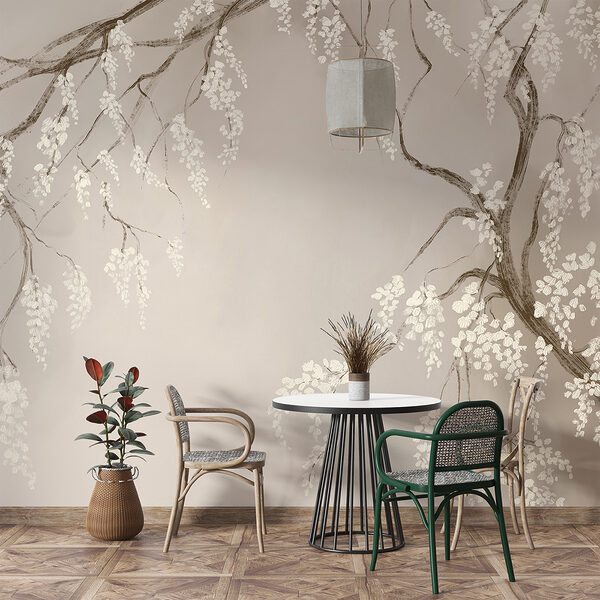 Boomtak met witte bloemen Boomtak met witte bloemen