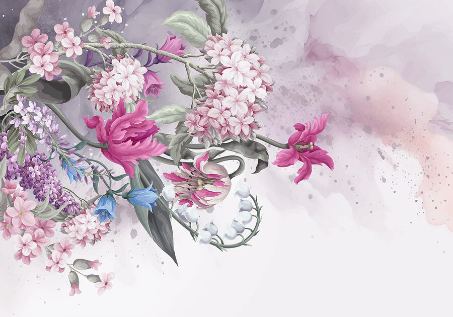 Schilderij van bloemen op een witte achtergrond
