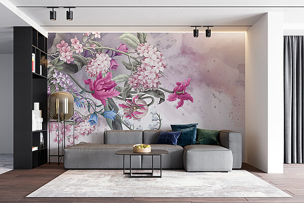 Schilderij van bloemen op een witte achtergrond Schilderij van bloemen op een witte achtergrond