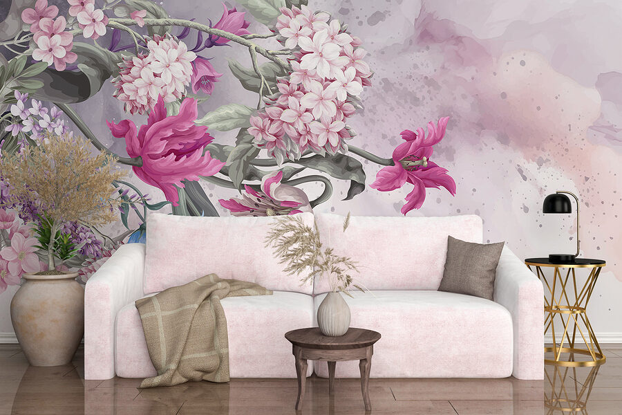 Schilderij van bloemen op een witte achtergrond