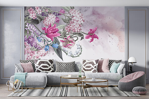 Schilderij van bloemen op een witte achtergrond Schilderij van bloemen op een witte achtergrond