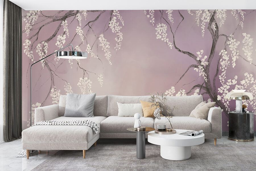 Boomtak met witte bloemen