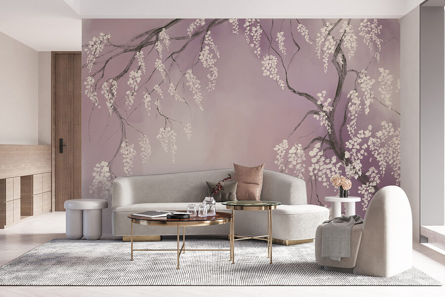 Boomtak met witte bloemen
