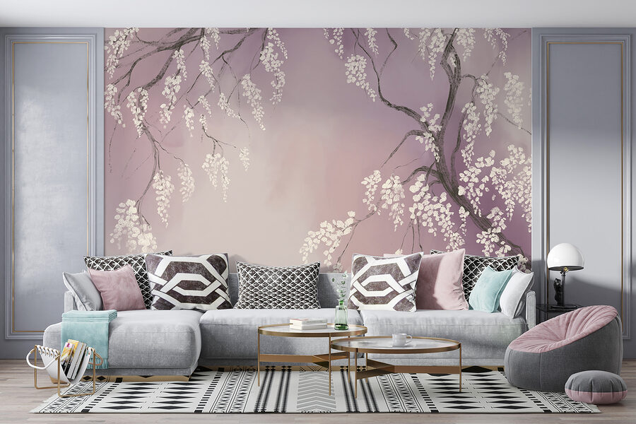 Boomtak met witte bloemen