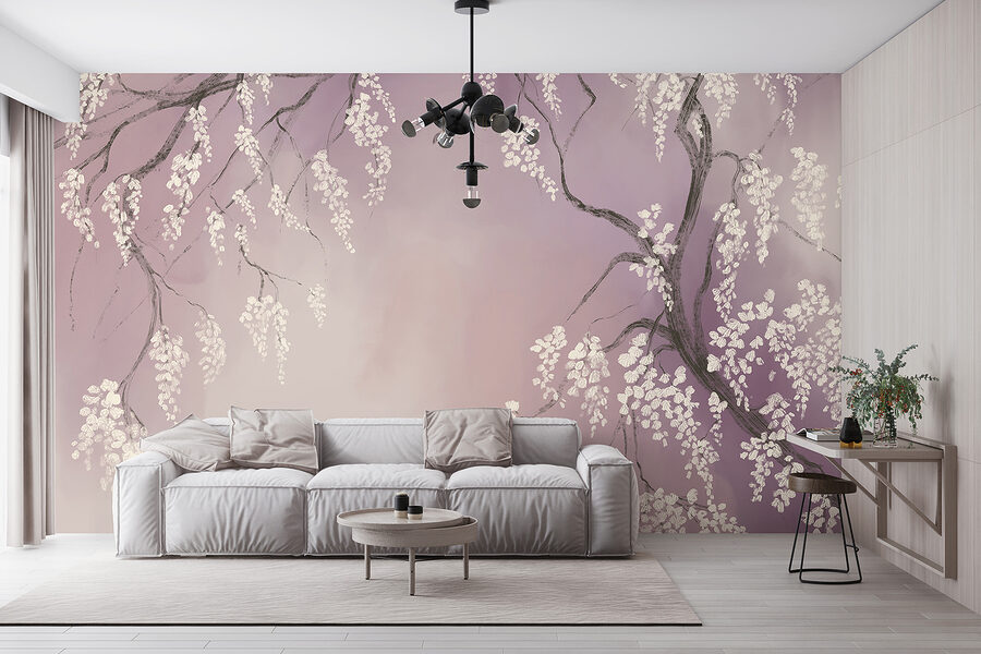 Boomtak met witte bloemen