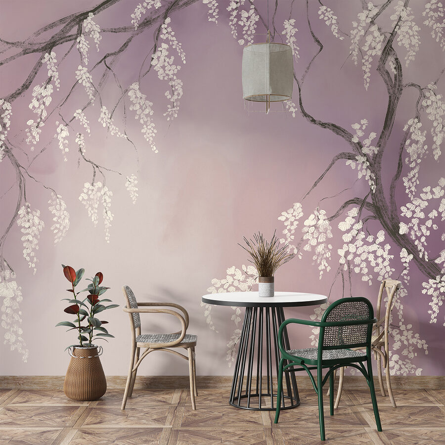 Boomtak met witte bloemen