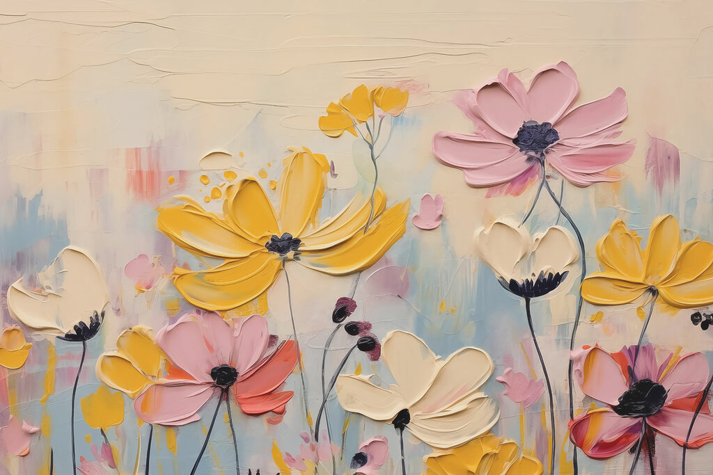 Schilderij van bloemen op een wit oppervlak Schilderij van bloemen op een wit oppervlak