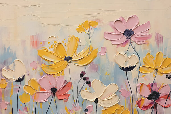 Schilderij van bloemen op een wit oppervlak Schilderij van bloemen op een wit oppervlak