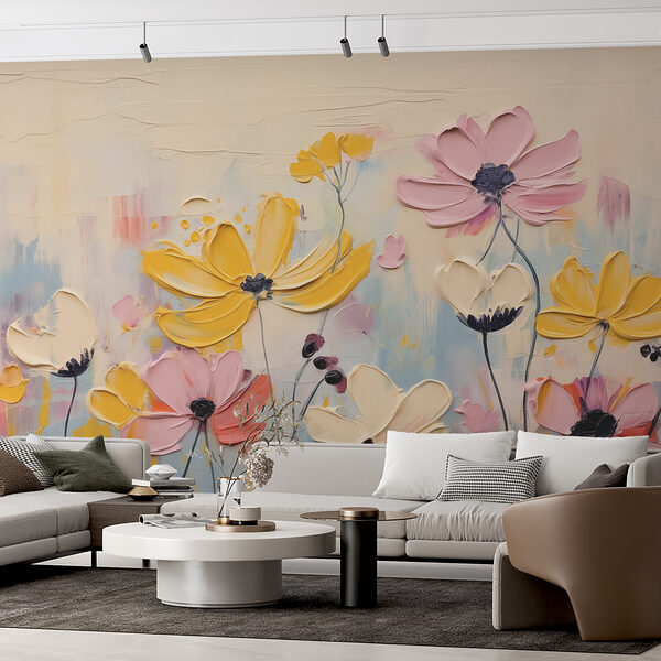Schilderij van bloemen op een wit oppervlak Schilderij van bloemen op een wit oppervlak