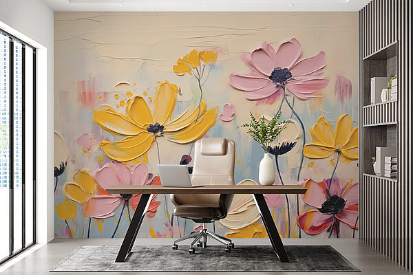 Schilderij van bloemen op een wit oppervlak Schilderij van bloemen op een wit oppervlak