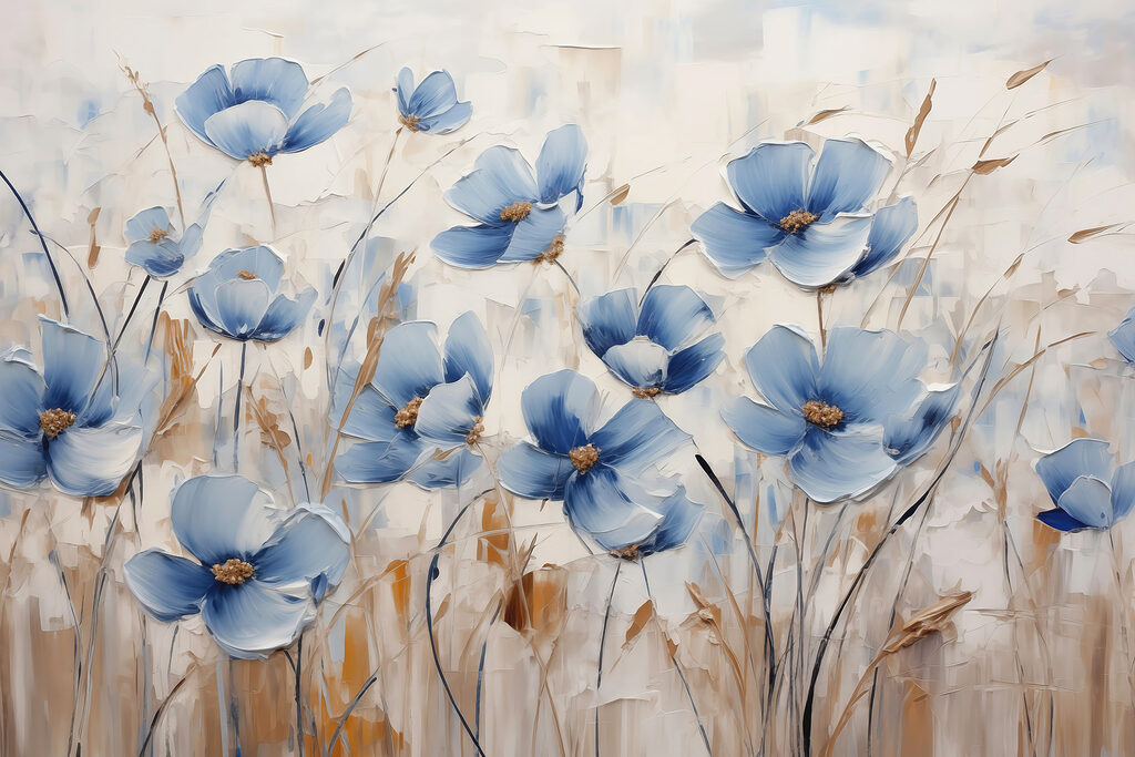 Schilderij van blauwe bloemen Schilderij van blauwe bloemen