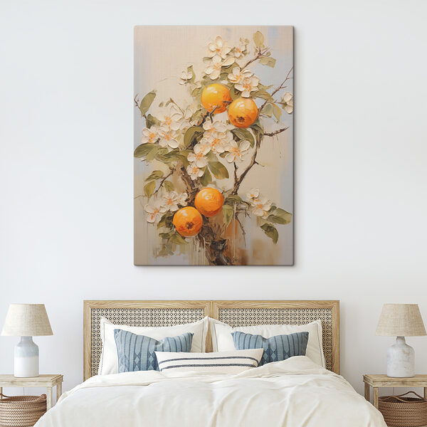 Schilderij van sinaasappels en bloemen Schilderij van sinaasappels en bloemen