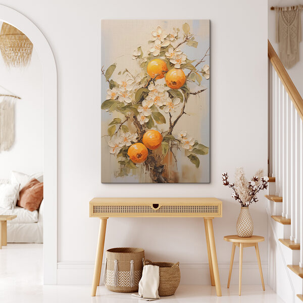 Schilderij van sinaasappels en bloemen Schilderij van sinaasappels en bloemen