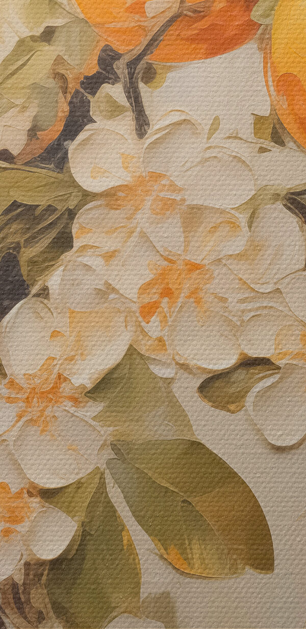 Schilderij van sinaasappels en bloemen Schilderij van sinaasappels en bloemen